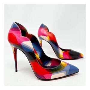 Christian Louboutin Hot Chick 100 Multi Print Leather Heels Womens Size EU 39